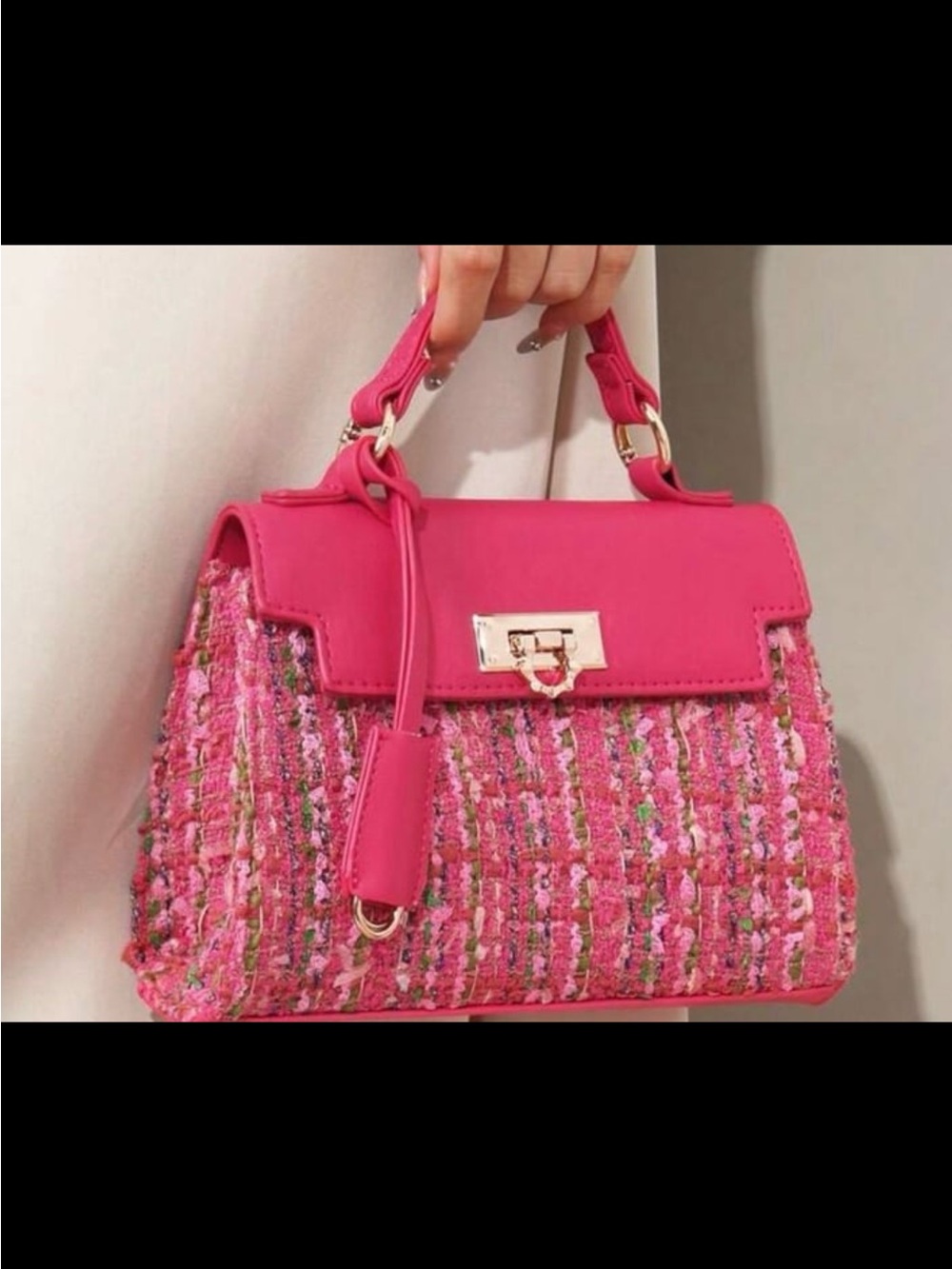 Pink Tweed Top-Handle Women's Satchel